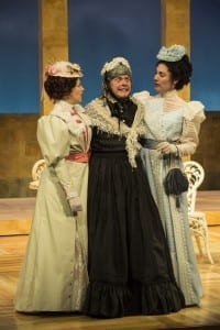 Betsy Mugavero (left) as Kitty Verdun Michael Doherty as Lord Fancourt Babberley, and Kelly Rogers as Amy Spettigue in the Utah Shakespeare Festival’s 2015 production of Charley’s Aunt. (Photo by Karl Hugh. Copyright Utah Shakespeare Festival 2015.)