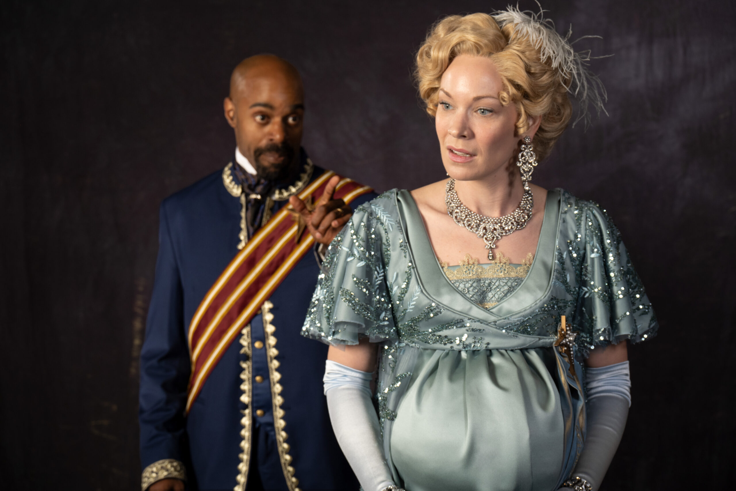 Chauncy Thomas (left) as Leontes and Tracie Lane as Hermione from the 2024 production of The Winter’s Tale. (Photo by Karl Hugh. Copyright Utah Shakespeare Festival 2024.)